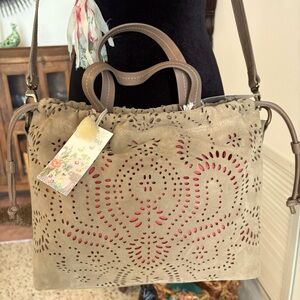 JOHNNY WAS Fiorire Vanessa Crossbody Boho Handbag! New Italian Tan Leather. Boho